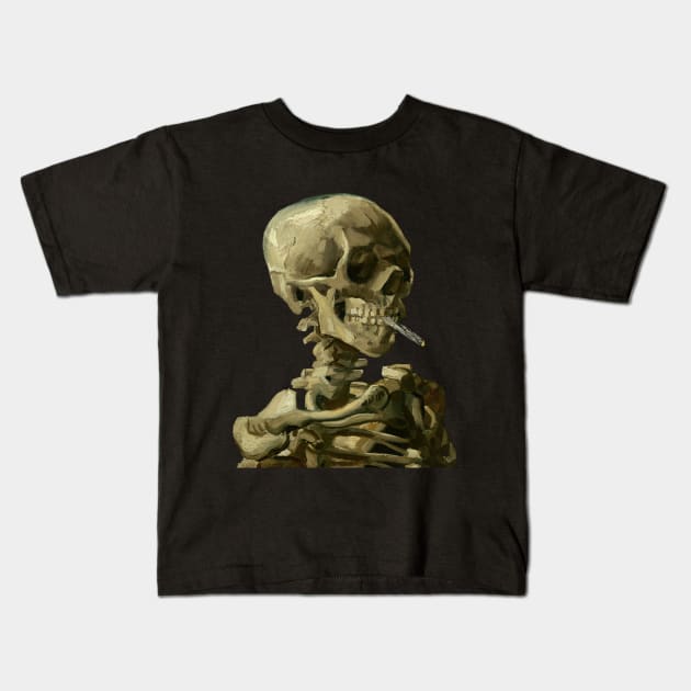 Skull with Burning Cigarette by Vincent van Gogh Kids T-Shirt by MasterpieceCafe